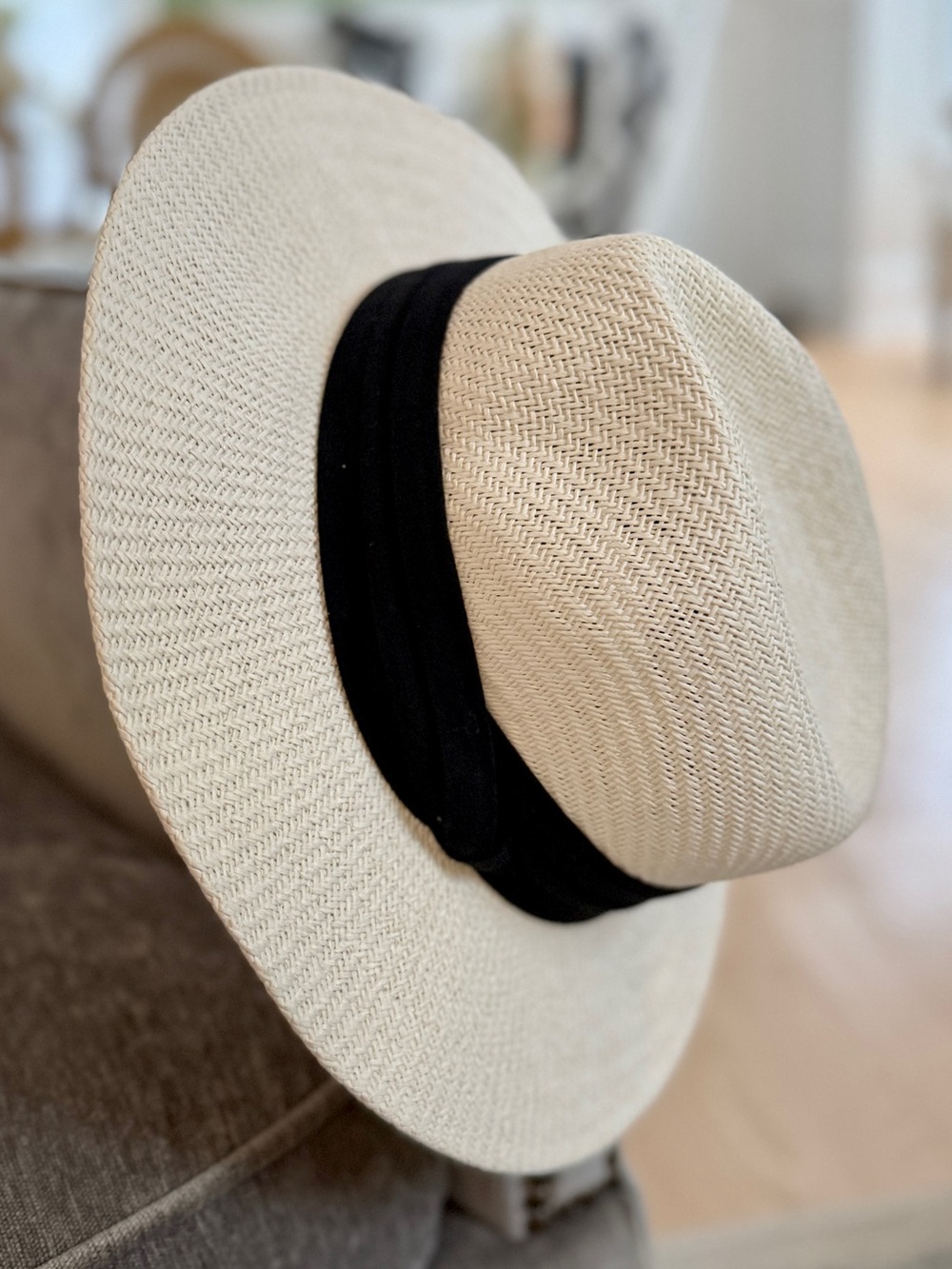 Classic Straw Panama Hat with Black Band - Women